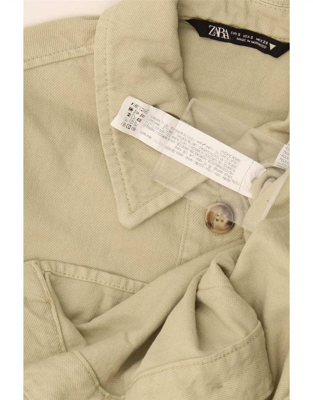 Zara Womens Oversized Denim Shirt UK 10 Small Beige Cotton