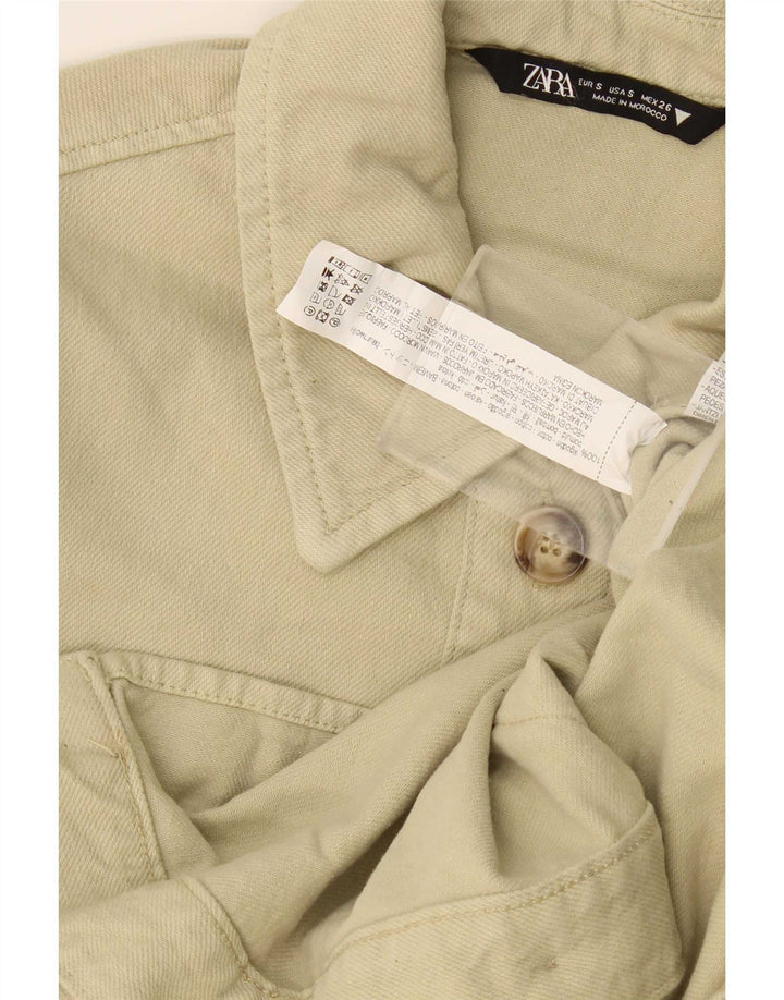 Zara Womens Oversized Denim Shirt UK 10 Small Beige Cotton