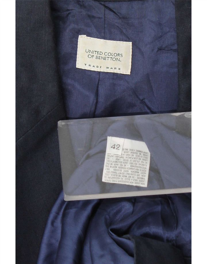 Benetton Womens 2 Button Blazer Jacket IT 42 Medium Navy Blue Cotton