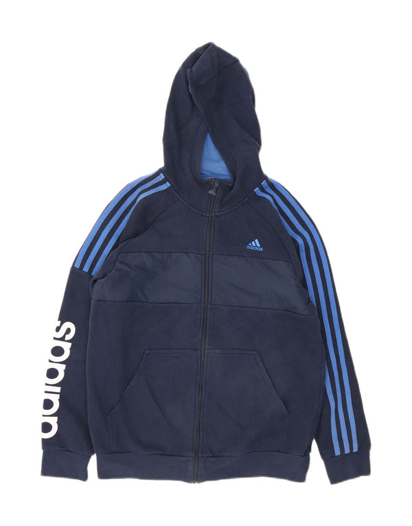 Adidas Boys Graphic Zip Hoodie Sweater 14-15 Years Navy Blue Colourblock