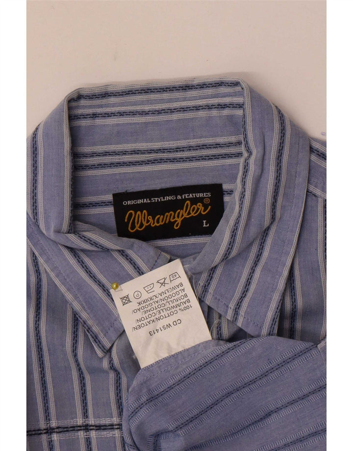Wrangler Mens Short Sleeve Shirt Large Blue Striped Cotton