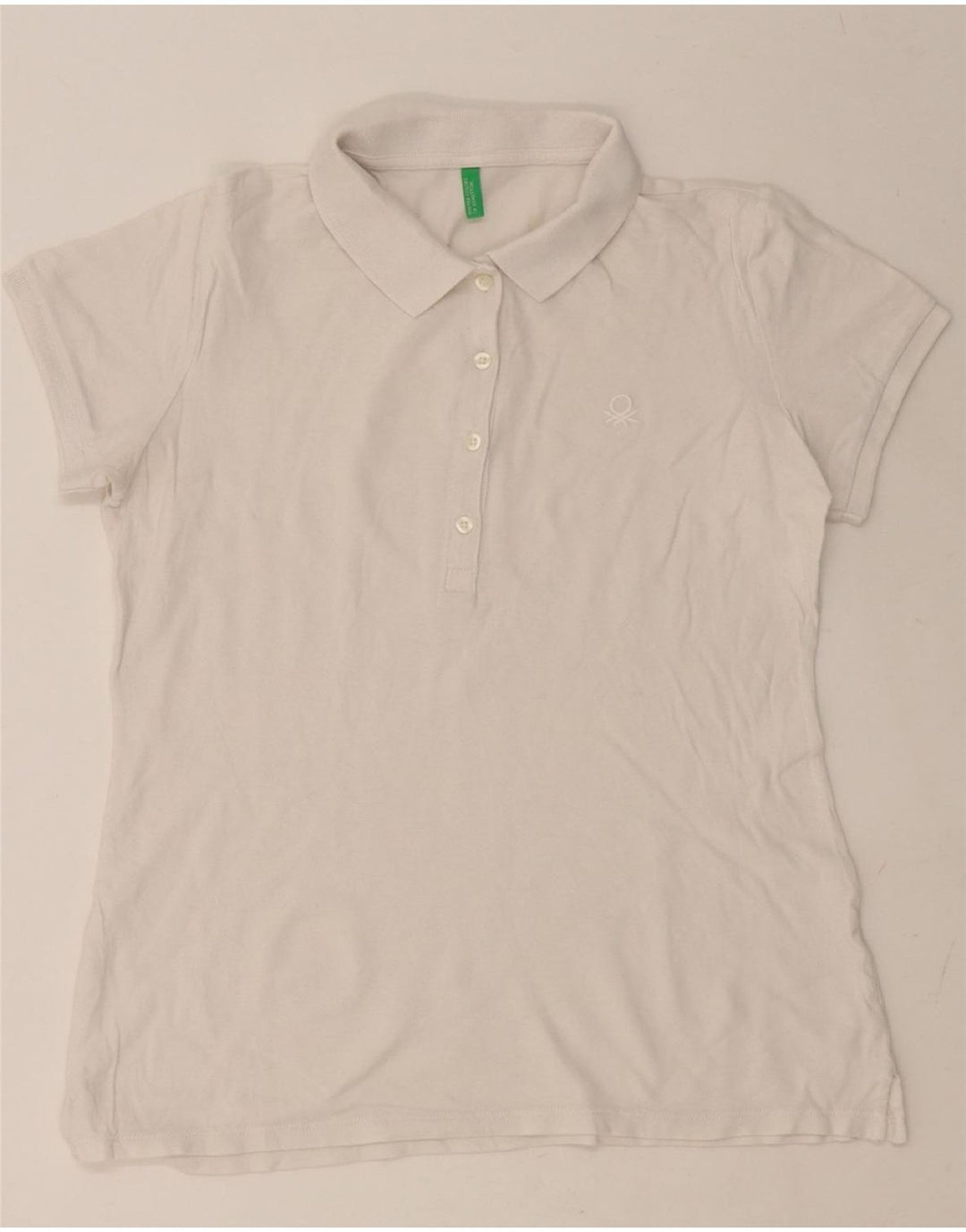 BENETTON Womens Polo Shirt UK 12 Medium White Vintage Benetton and Second-Hand Benetton from Messina Hembry 