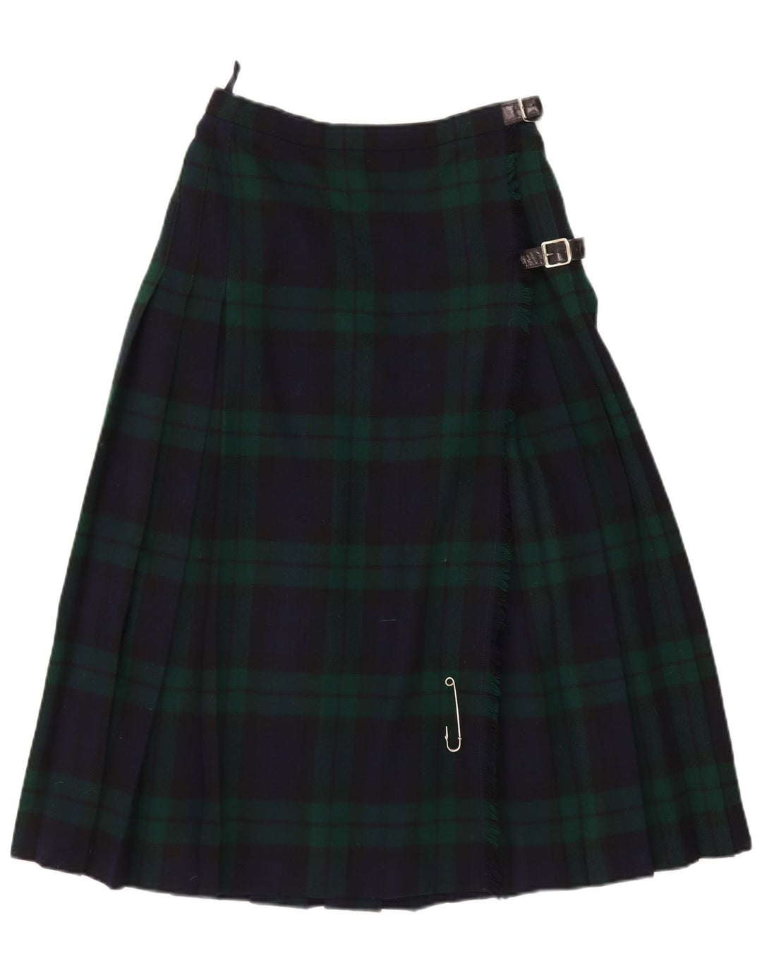 Vintage Womens Wrap Pleated Skirt W28 Medium Navy Blue Plaid New Wool