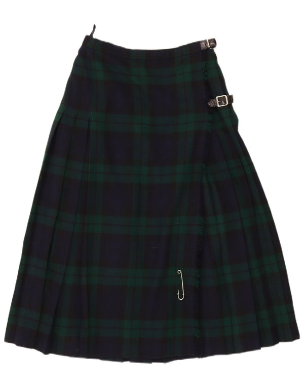 Vintage Womens Wrap Pleated Skirt W28 Medium Navy Blue Plaid New Wool