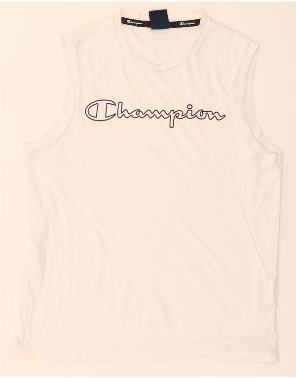 Champion Mens Graphic Vest Top Medium White Cotton