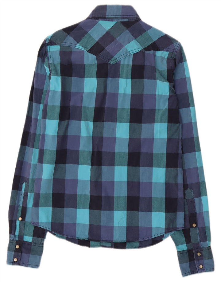 Hollister Mens Western Shirt Small Blue Gingham Cotton