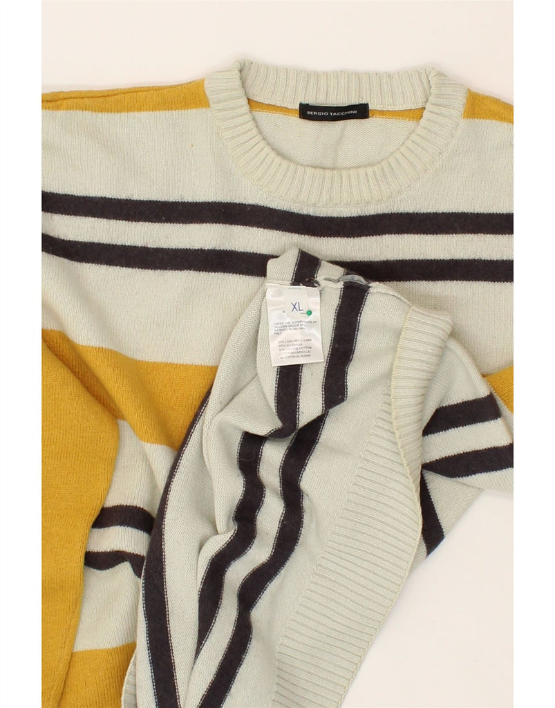 SERGIO TACCHINI Womens Crew Neck Jumper Sweater UK 18 XL Yellow Striped Vintage Sergio Tacchini and Second-Hand Sergio Tacchini from Messina Hembry 