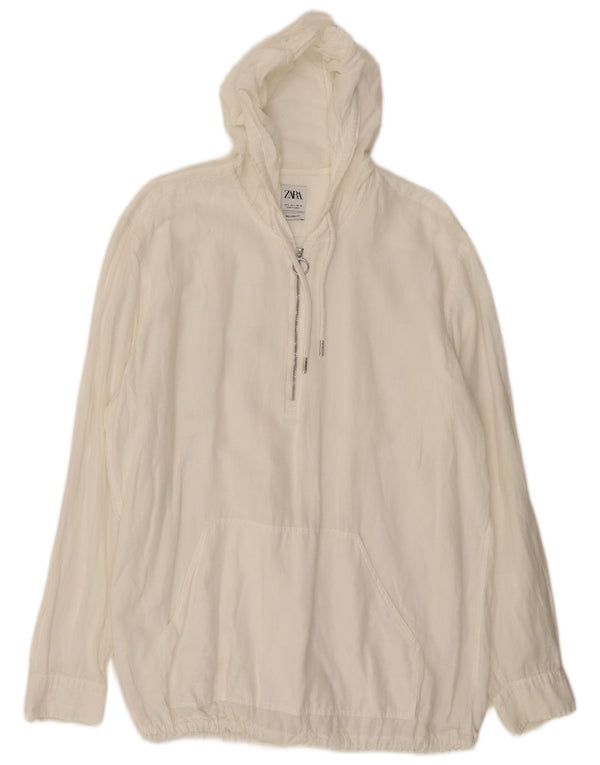 Zara Mens Relaxed Fit Zip Neck Hoodie Jumper Large White