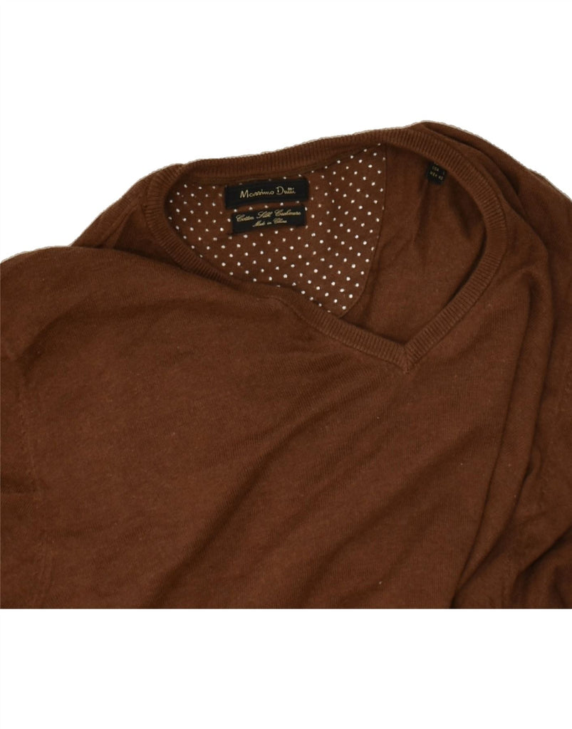 MASSIMO DUTTI Mens V-Neck Jumper Sweater Large Brown | Vintage Massimo Dutti | Thrift | Second-Hand Massimo Dutti | Used Clothing | Messina Hembry 