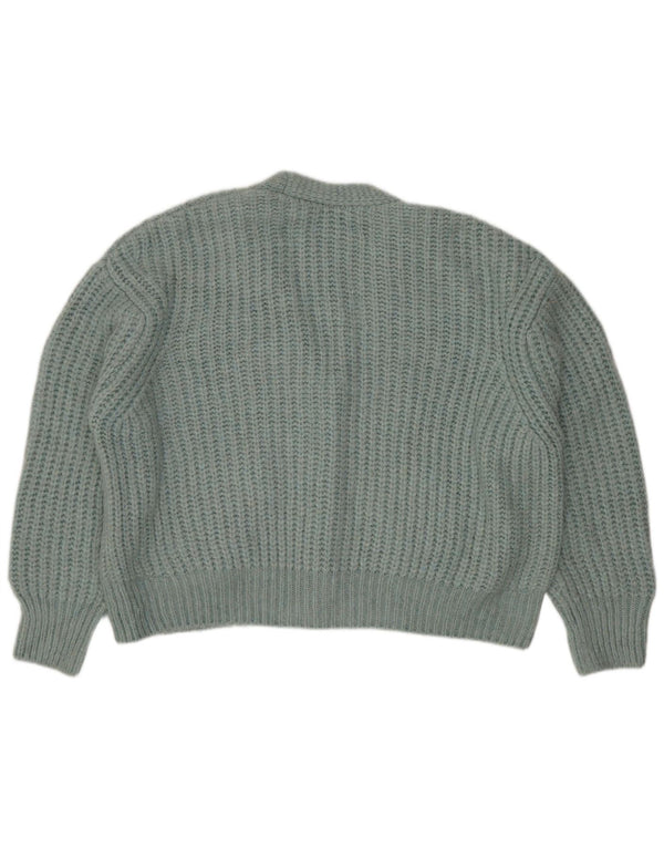 Zara Womens Crop Oversized Cardigan Sweater UK 16 Large Green Acrylic