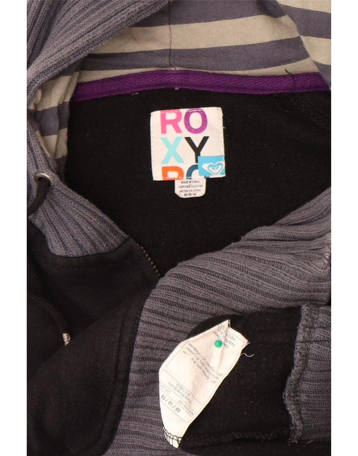 Roxy Womens Crop Graphic Zip Hoodie Sweater UK 12 Medium Black Floral