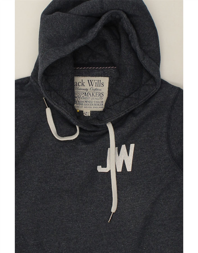 JACK WILLS Womens Graphic Hoodie Jumper UK 12 Medium Navy Blue Cotton | Vintage Jack Wills | Thrift | Second-Hand Jack Wills | Used Clothing | Messina Hembry 