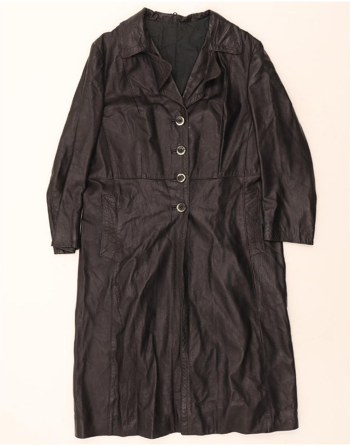 VINTAGE Womens Leather Coat UK 14 Large Black Leather Vintage Vintage and Second-Hand Vintage from Messina Hembry 