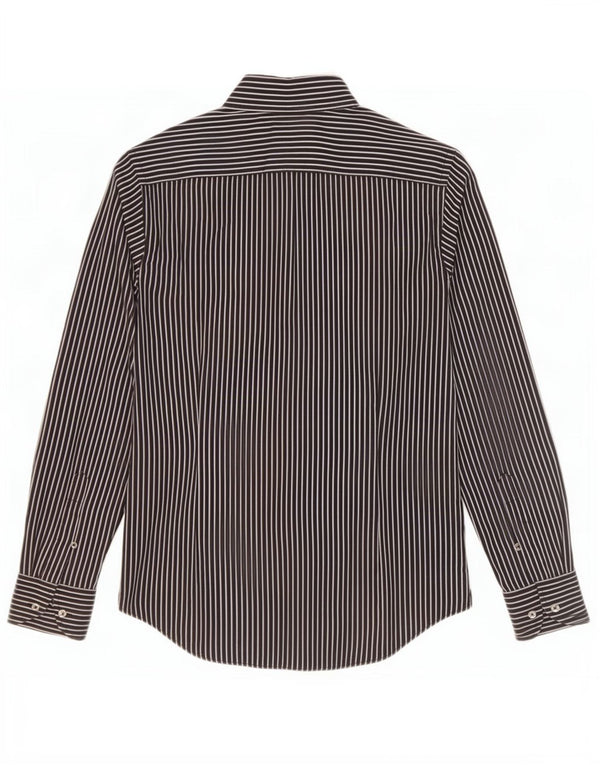 Benetton Womens Shirt UK 12 Medium Black Pinstripe Cotton