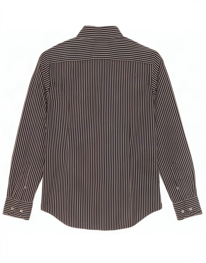 Benetton Womens Shirt UK 12 Medium Black Pinstripe Cotton