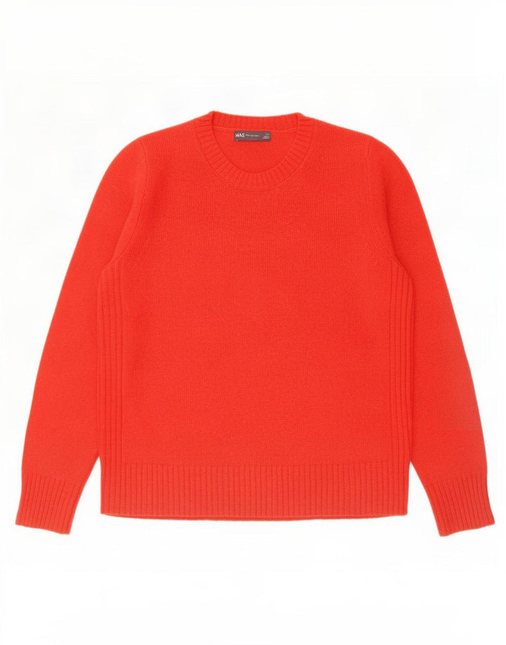Marks & Spencer Womens Crew Neck Jumper Sweater UK 14 Large Red Wool