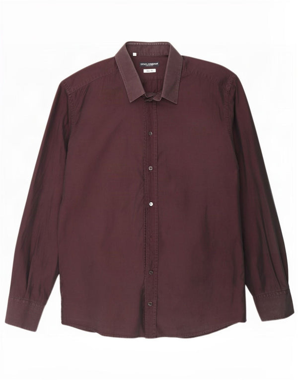 Dolce & Gabbana Mens Slim Fit Shirt Size 17 43 XL Burgundy Cotton