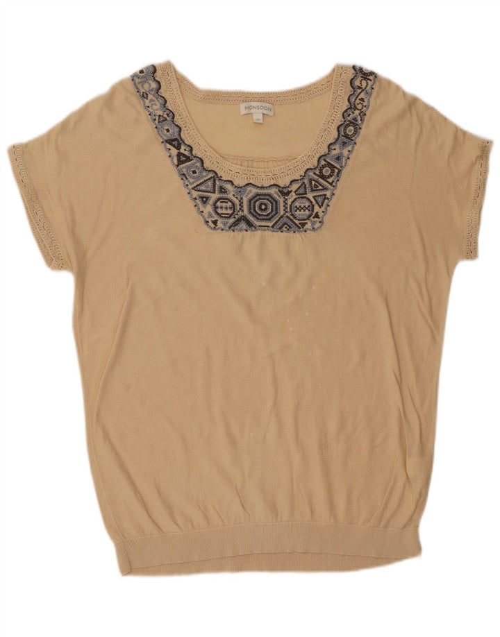 Monsoon Womens Blouse Top UK 14 Medium Beige Fair Isle