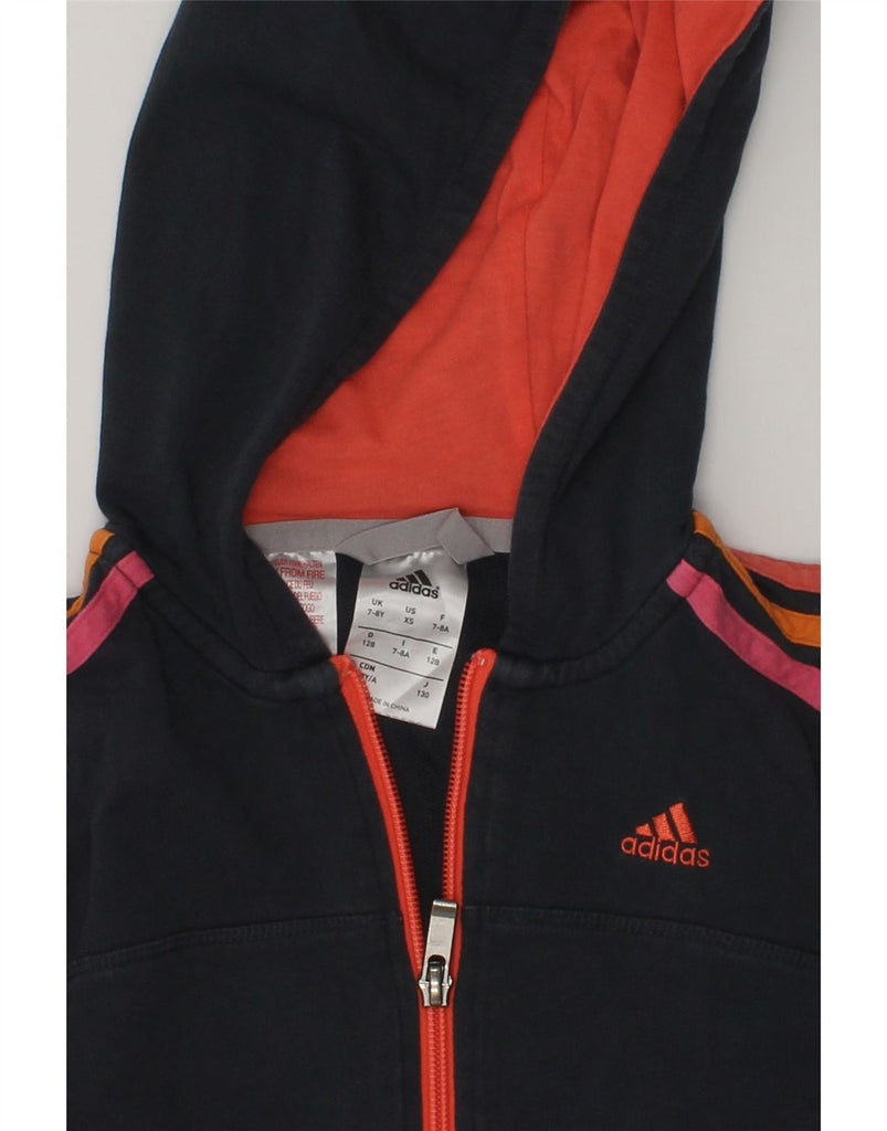 ADIDAS Girls Zip Hoodie Sweater 7-8 Years Black Cotton | Vintage Adidas | Thrift | Second-Hand Adidas | Used Clothing | Messina Hembry 