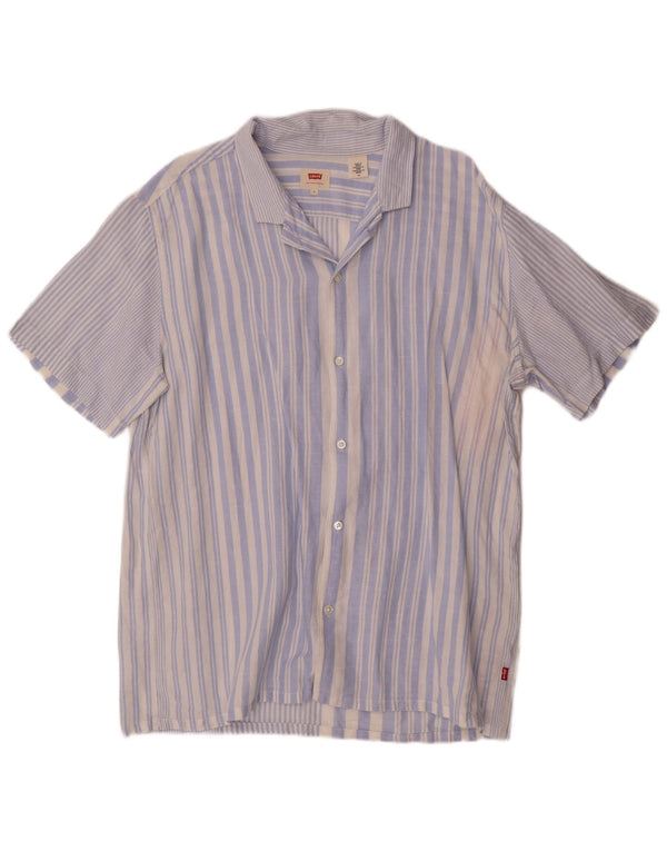 Levi's Mens Short Sleeve Shirt Large Blue Striped Linen