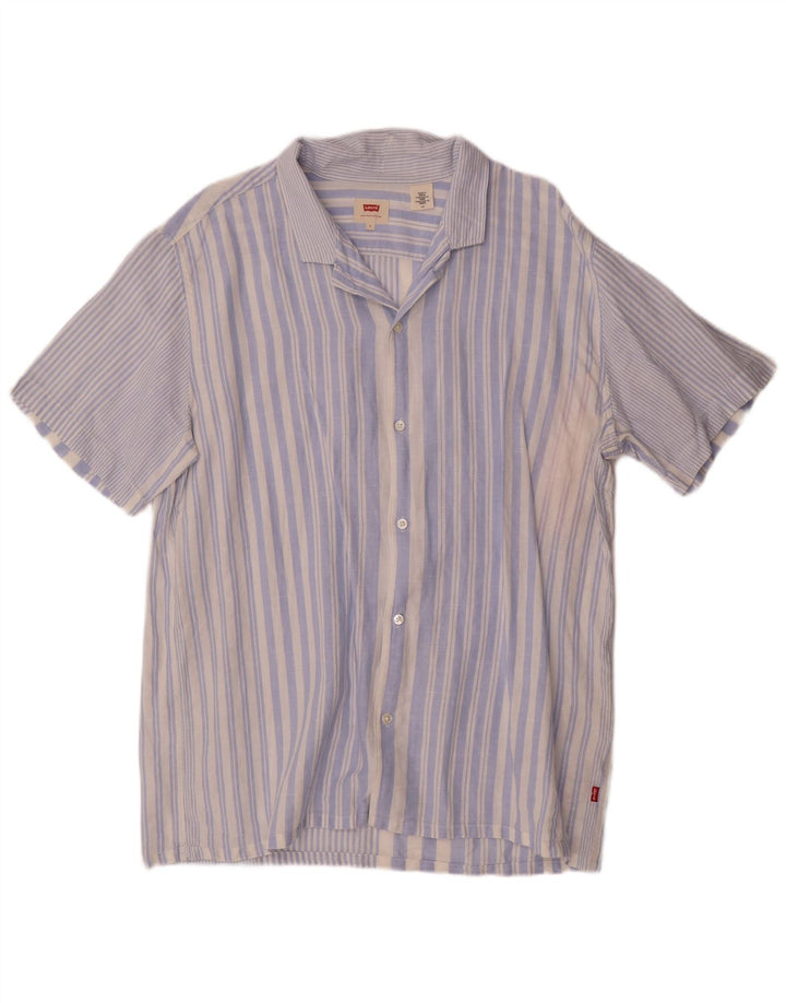Levi's Mens Short Sleeve Shirt Large Blue Striped Linen