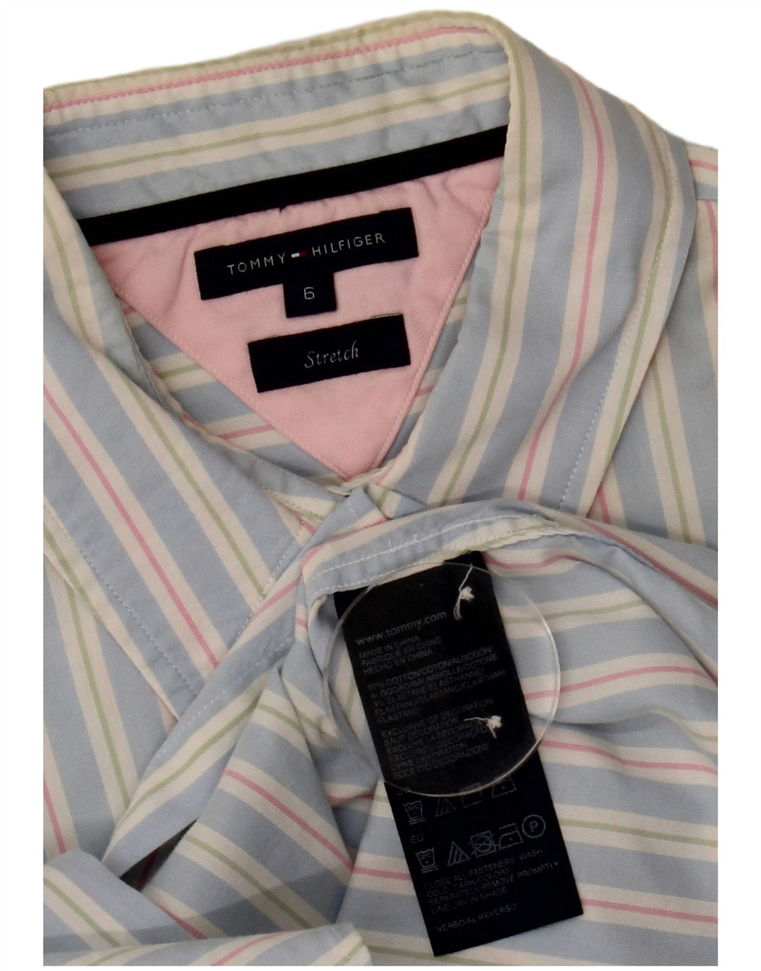 TOMMY HILFIGER Womens Short Sleeve Shirt US 6 Medium Blue Striped Cotton