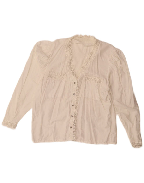 Vintage Womens Shirt Blouse UK 18 XL White Floral