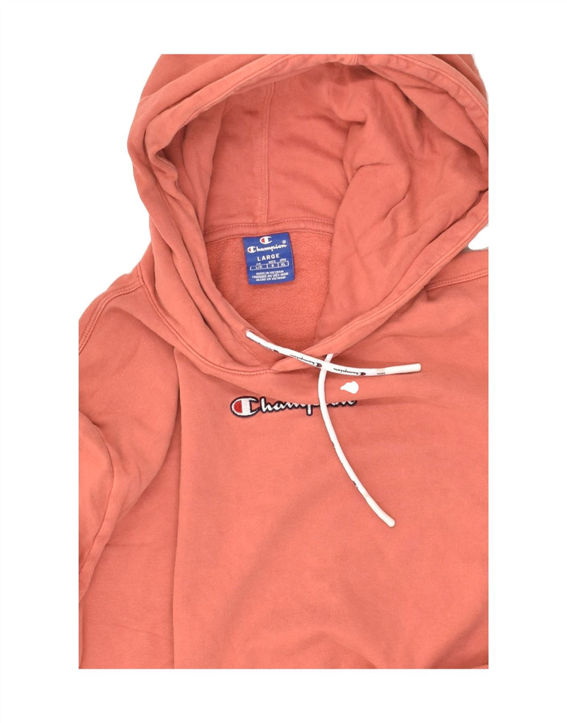 CHAMPION Womens Graphic Hoodie Jumper UK 16 Large Orange Cotton | Vintage Champion | Thrift | Second-Hand Champion | Used Clothing | Messina Hembry 