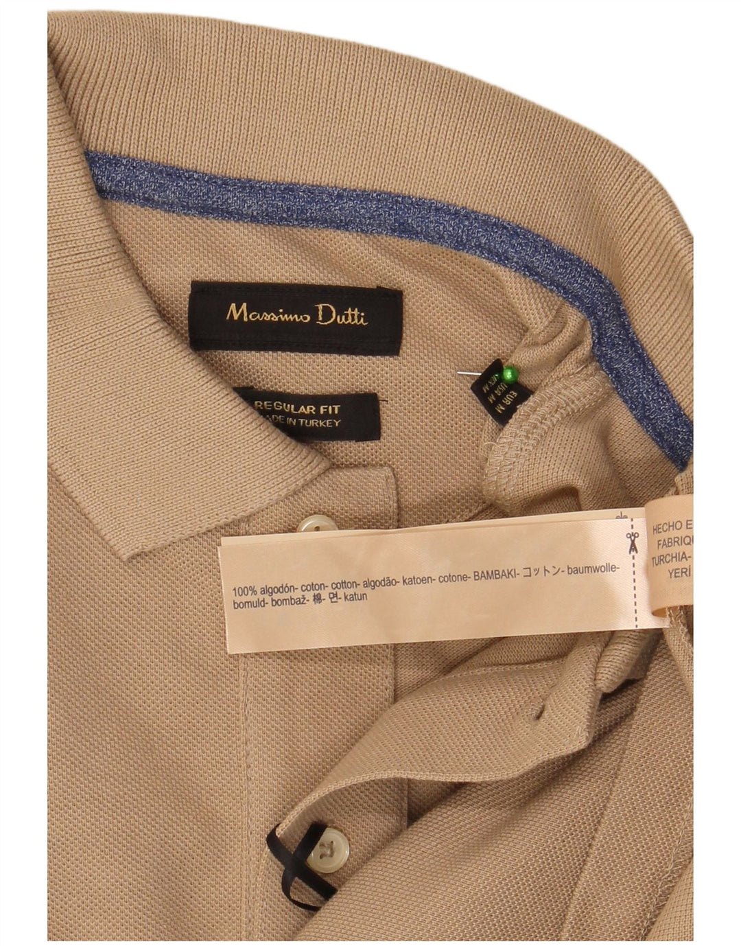 Massimo Dutti Mens Regular Fit Polo Shirt Medium Beige Cotton