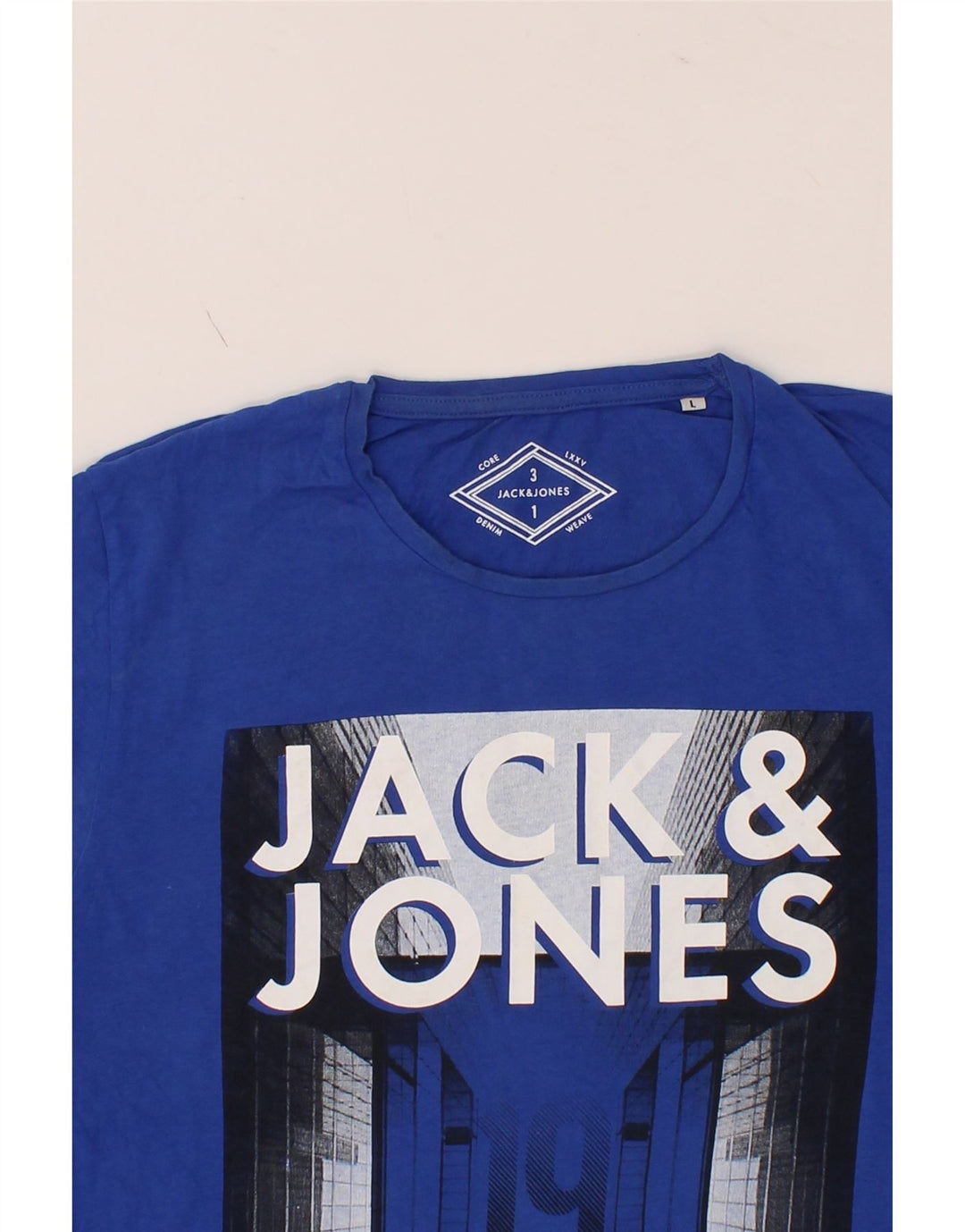 JACK & JONES Mens Graphic T-Shirt Top Large Blue Cotton Vintage Jack & Jones and Second-Hand Jack & Jones from Messina Hembry 