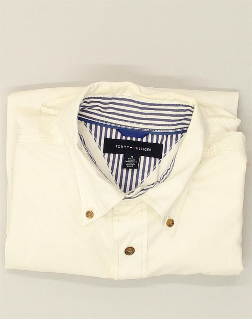 TOMMY HILFIGER Mens Shirt Medium Off White Cotton | Vintage Tommy Hilfiger | Thrift | Second-Hand Tommy Hilfiger | Used Clothing | Messina Hembry 