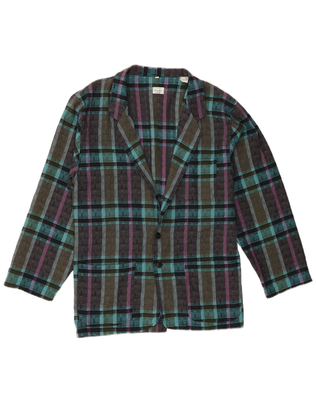 Benetton Mens 2 Button Blazer Jacket UK 36 Small Blue Check Polyester