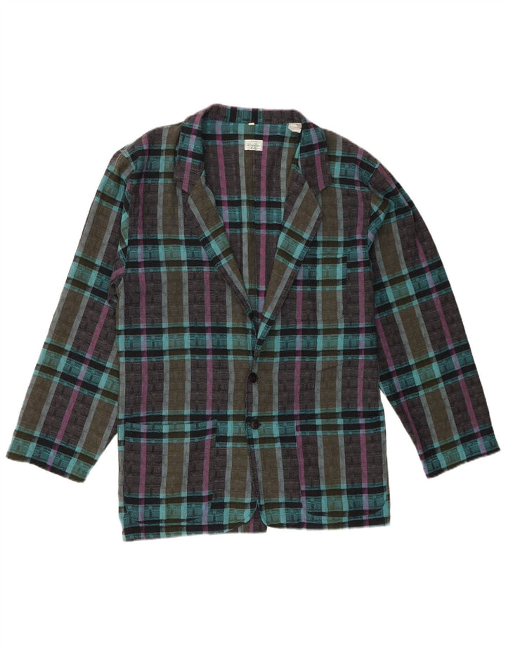 Benetton Mens 2 Button Blazer Jacket UK 36 Small Blue Check Polyester