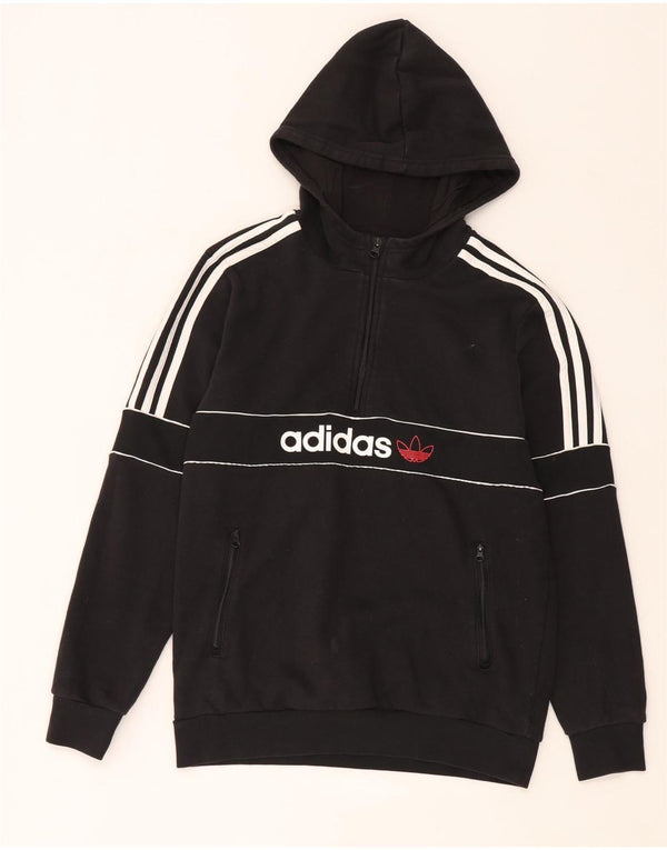 Adidas Boys Graphic Zip Neck Hoodie Jumper 15-16 Years Black Striped