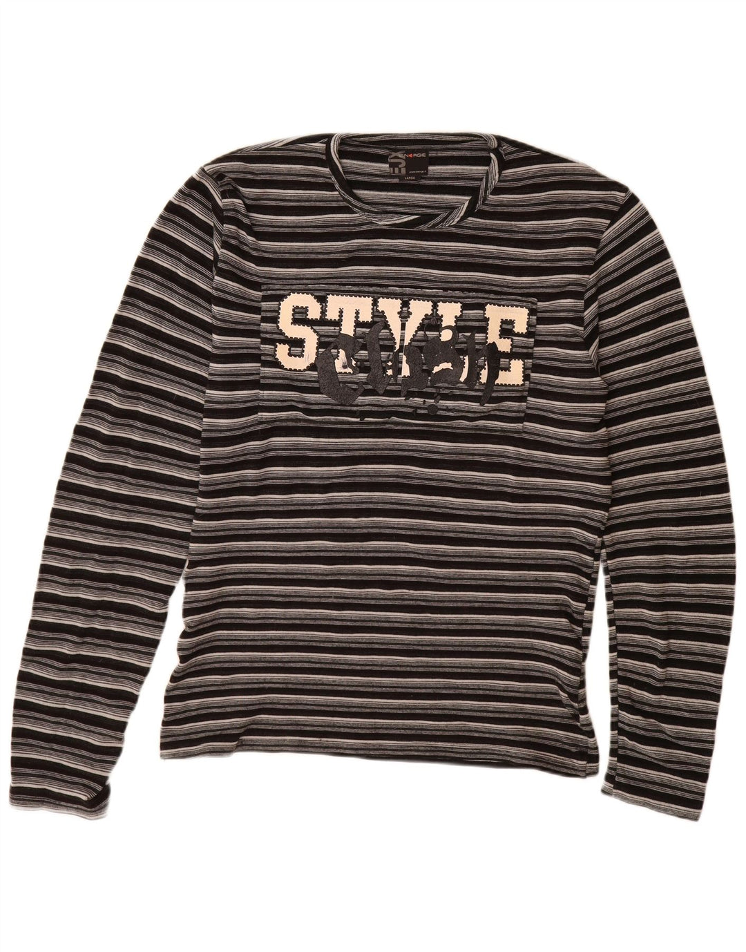 Energie Mens Graphic Top Long Sleeve Large Black Striped Acrylic