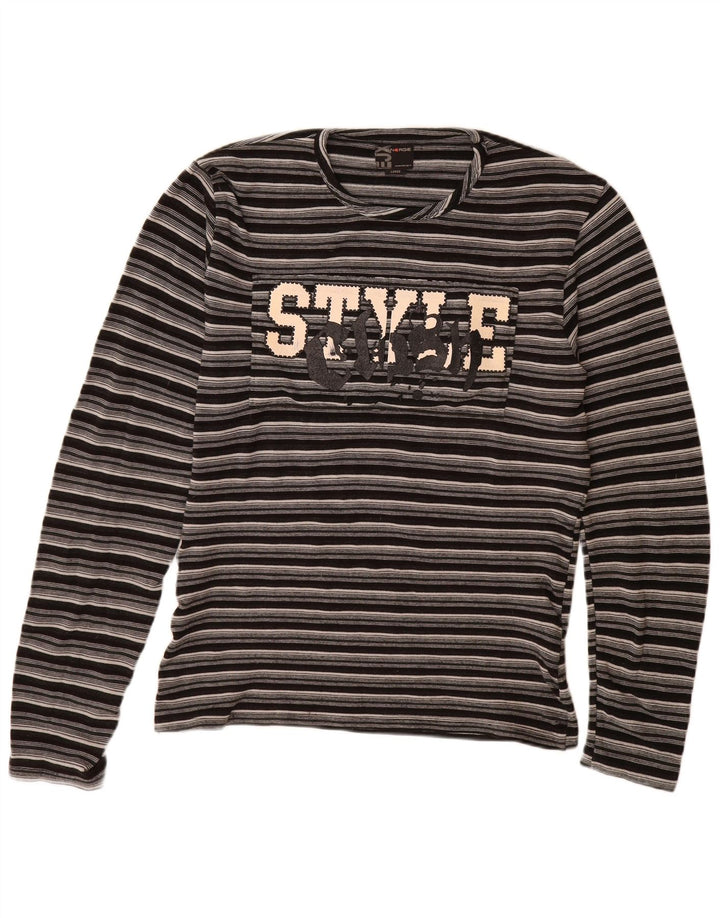 Energie Mens Graphic Top Long Sleeve Large Black Striped Acrylic