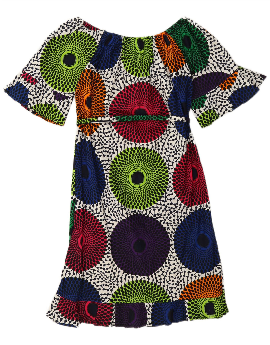 Vintage Womens Off Shoulder Dress UK 12 Medium Multicoloured Geometric