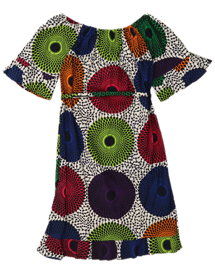 Vintage Womens Off Shoulder Dress UK 12 Medium Multicoloured Geometric