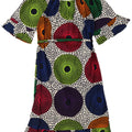 Vintage Womens Off Shoulder Dress UK 12 Medium Multicoloured Geometric