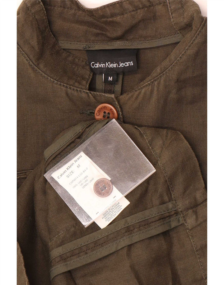 Calvin Klein Jeans Womens Overshirt Military Shirt Medium Khaki Linen