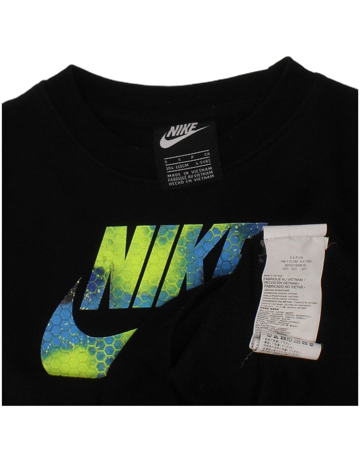 NIKE Boys Graphic Sweatshirt Jumper 4-5 Years Black Cotton