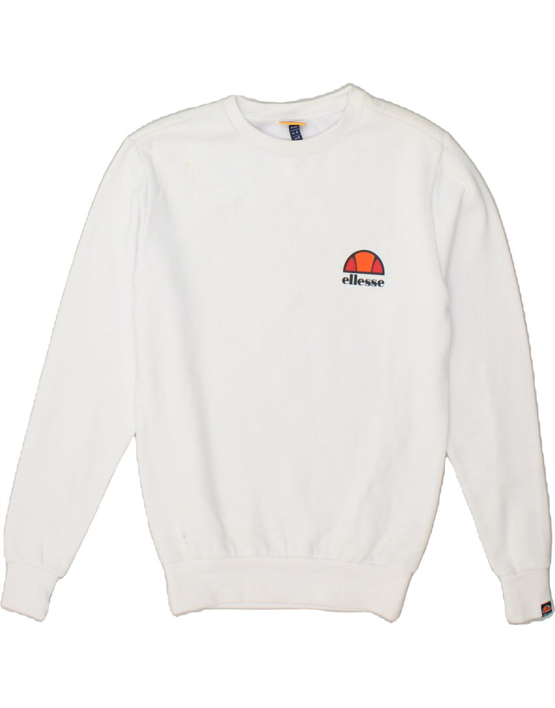 ELLESSE Womens Oversized Graphic Sweatshirt Jumper UK 8 Small White Cotton | Vintage Ellesse | Thrift | Second-Hand Ellesse | Used Clothing | Messina Hembry 
