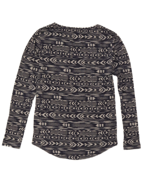 Roxy Womens Top Long Sleeve UK 6 XS Navy Blue Geometric Polyester