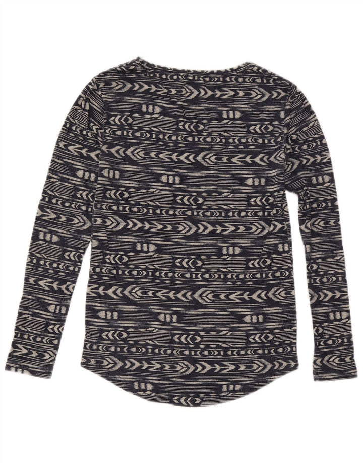 Roxy Womens Top Long Sleeve UK 6 XS Navy Blue Geometric Polyester