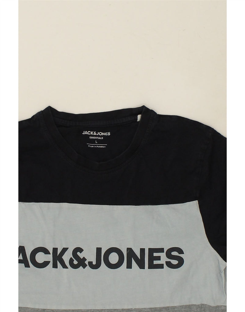 JACK & JONES Mens Slim Graphic T-Shirt Top Large Grey Colourblock Cotton | Vintage Jack & Jones | Thrift | Second-Hand Jack & Jones | Used Clothing | Messina Hembry 