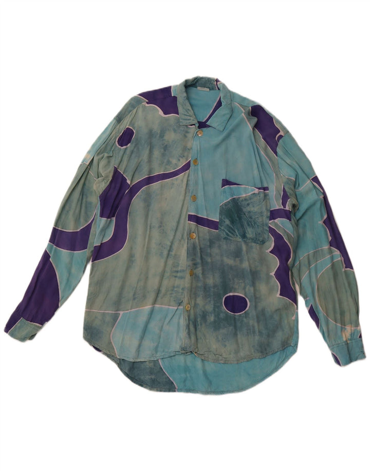 VINTAGE Mens Abstract Pattern Shirt XL Blue Rayon