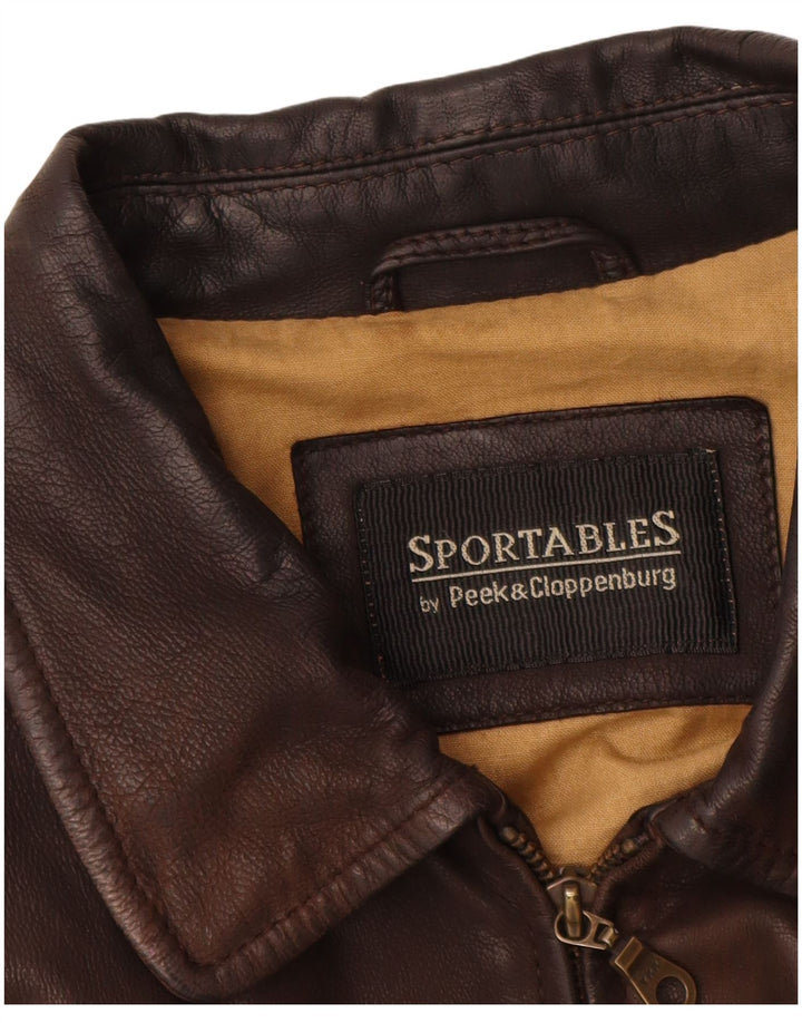 Peek & Cleppenburg Mens Leather Jacket UK 40 Large Brown Leather