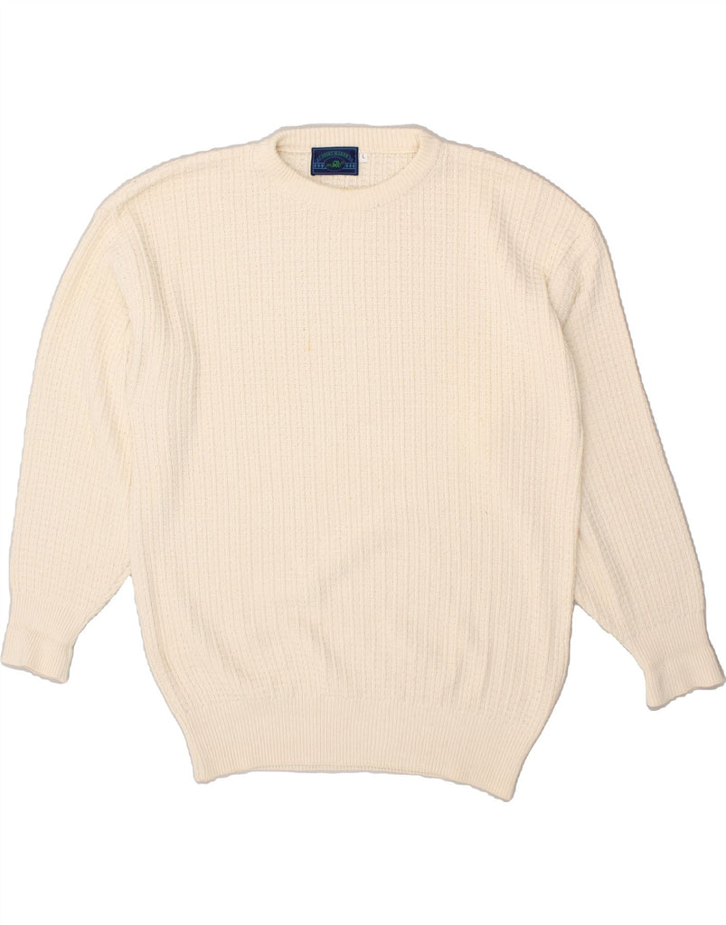 VINTAGE Mens Crew Neck Jumper Sweater Large Beige Cotton Vintage Vintage and Second-Hand Vintage from Messina Hembry 