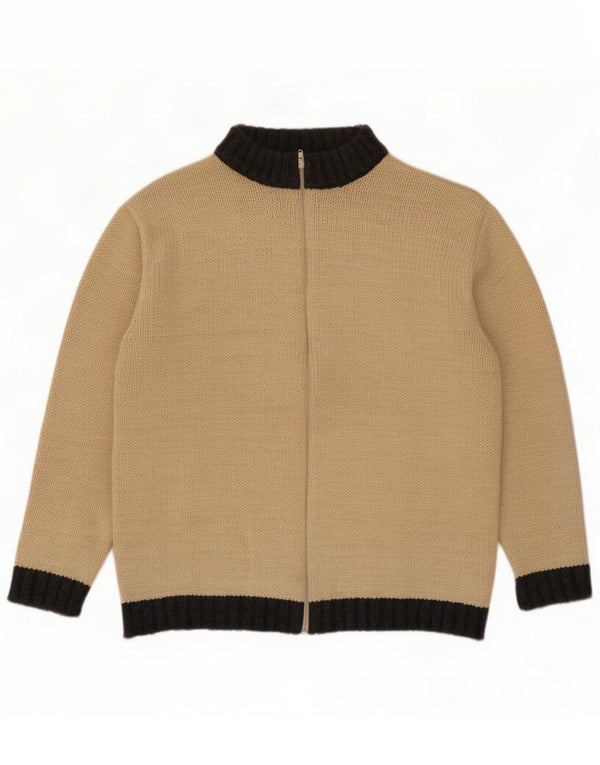 Vintage Mens Cardigan Sweater XL Beige Colourblock Wool