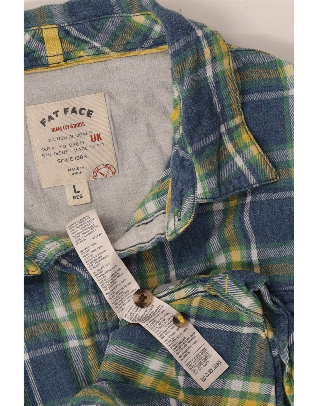 Fat Face Mens Flannel Shirt Large Green Check Cotton
